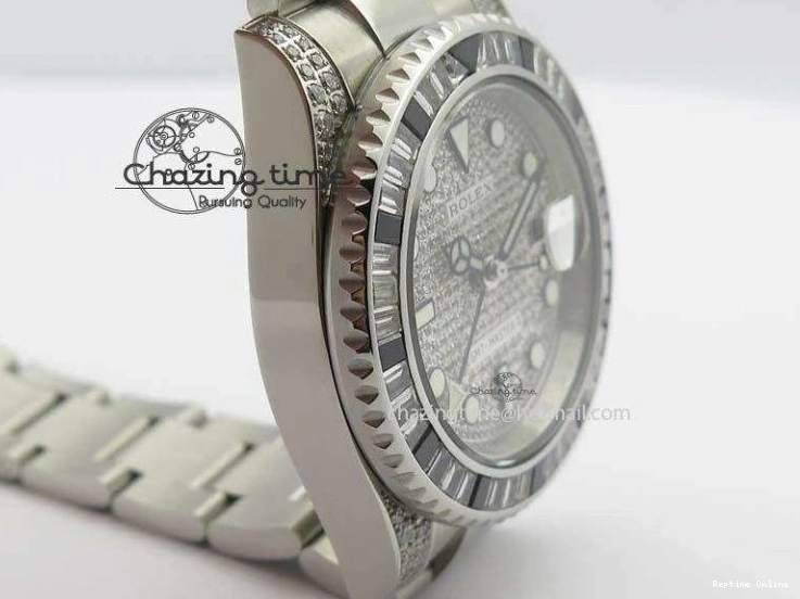 0226 Soft GMT-Master II 116759 SS Bp-Maker Black Ruby Crystal Diamond Dial On SS Bracelet A 3766